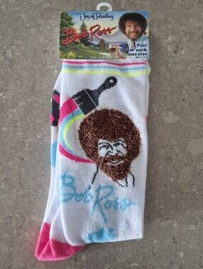 Bob Ross Adult Crew Socks Textured One Size Unisex Rainbow Painter